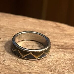 VTG Sterling Silver Band Ring Size 9 Unisex Geometric Inlay 925
